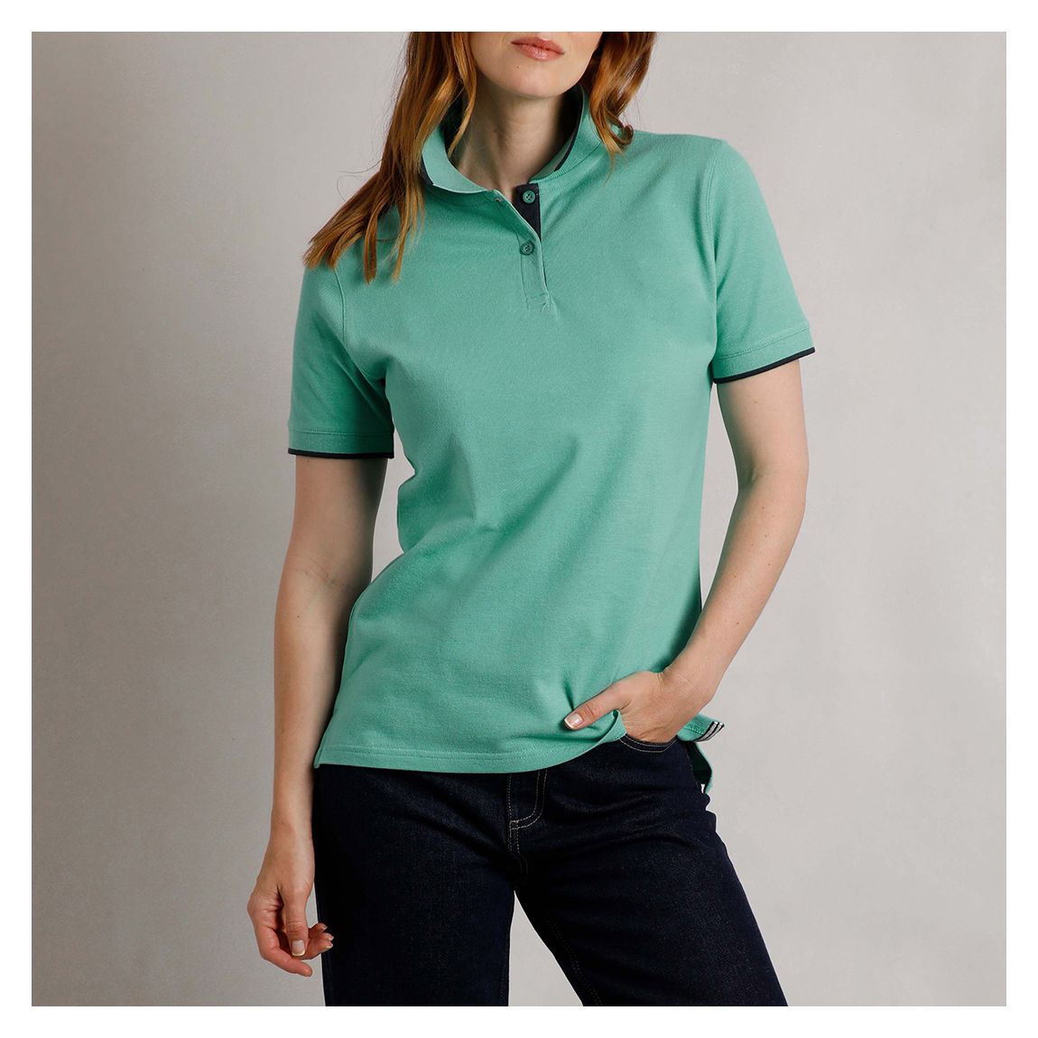 Turquoise Pammie Organic Pique Polo Shirt main product photo