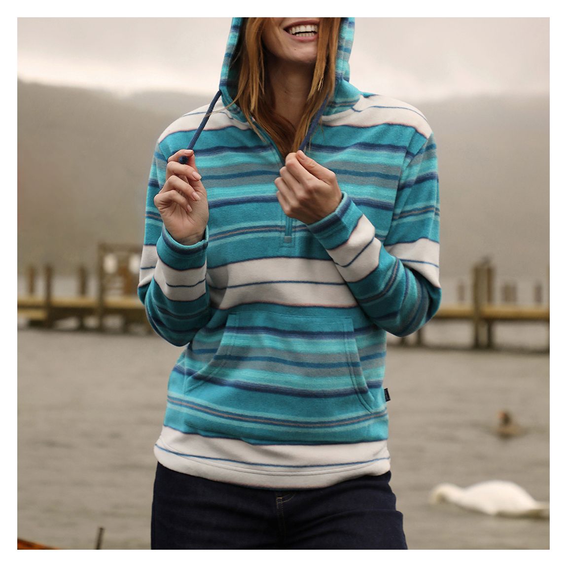 Turquoise Stripe Lana 1/4 Zip Microfleece Hoodie main product photo