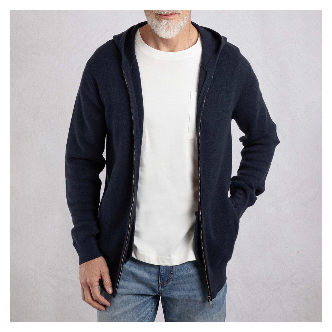 Navy Samuel Knitted Full Zip Hooded Jumper main product photo