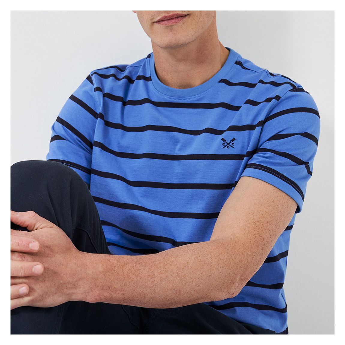 Cornflower/Navy Breton Stripe Cotton T-Shirt main product photo