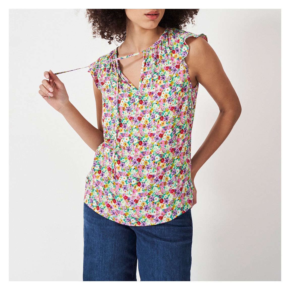 Multi Ditsy Ondine Frill Sleeve Top main product photo