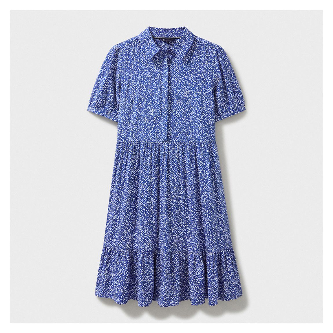 Mid Blue Carlie Printed Tiered Shirt Dress main product photo