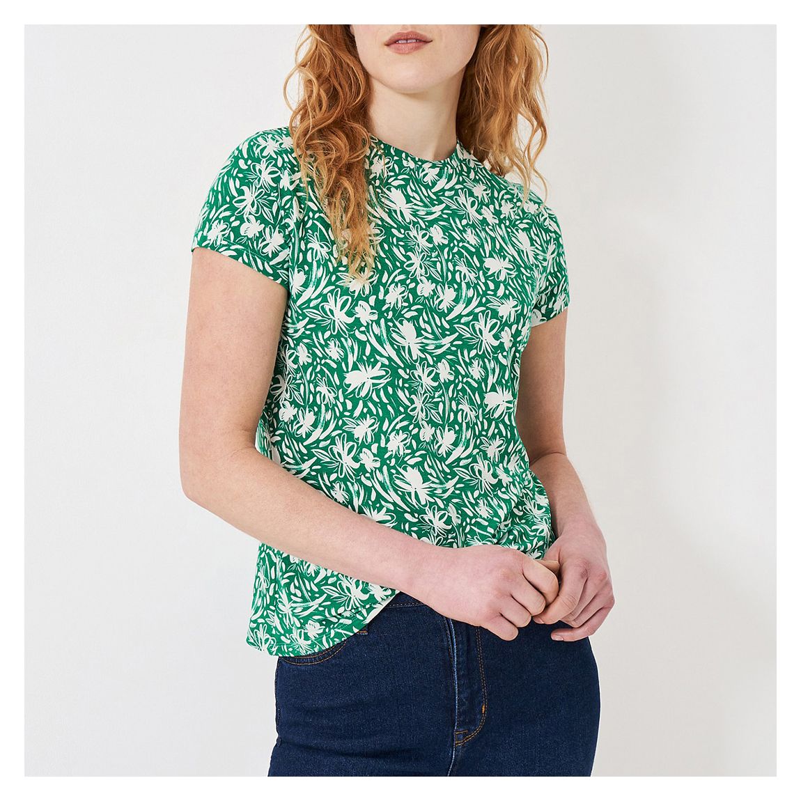 Forest Green Floral Print Cotton T-Shirt main product photo