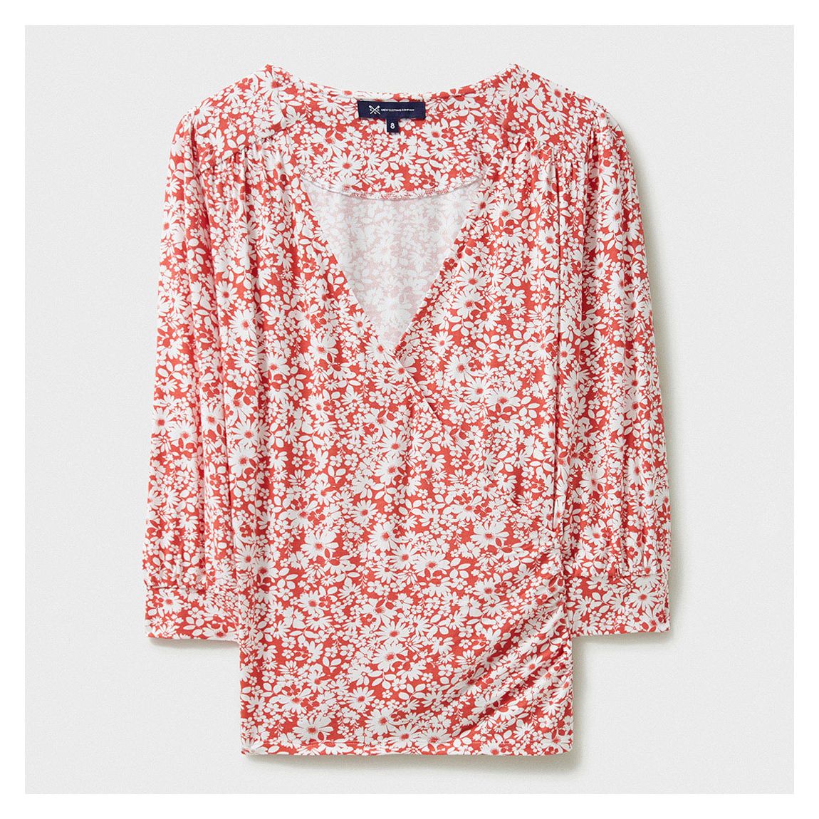 White/Red Printed Bracelet Wrap Top main product photo