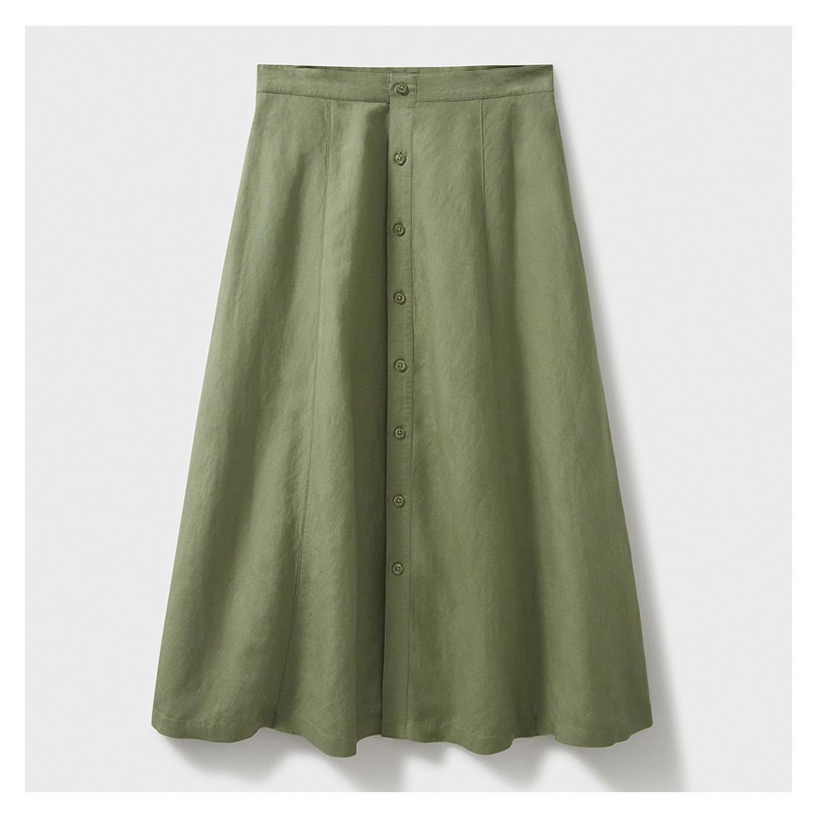Khaki Linen Blend Button Through Skirt main product photo