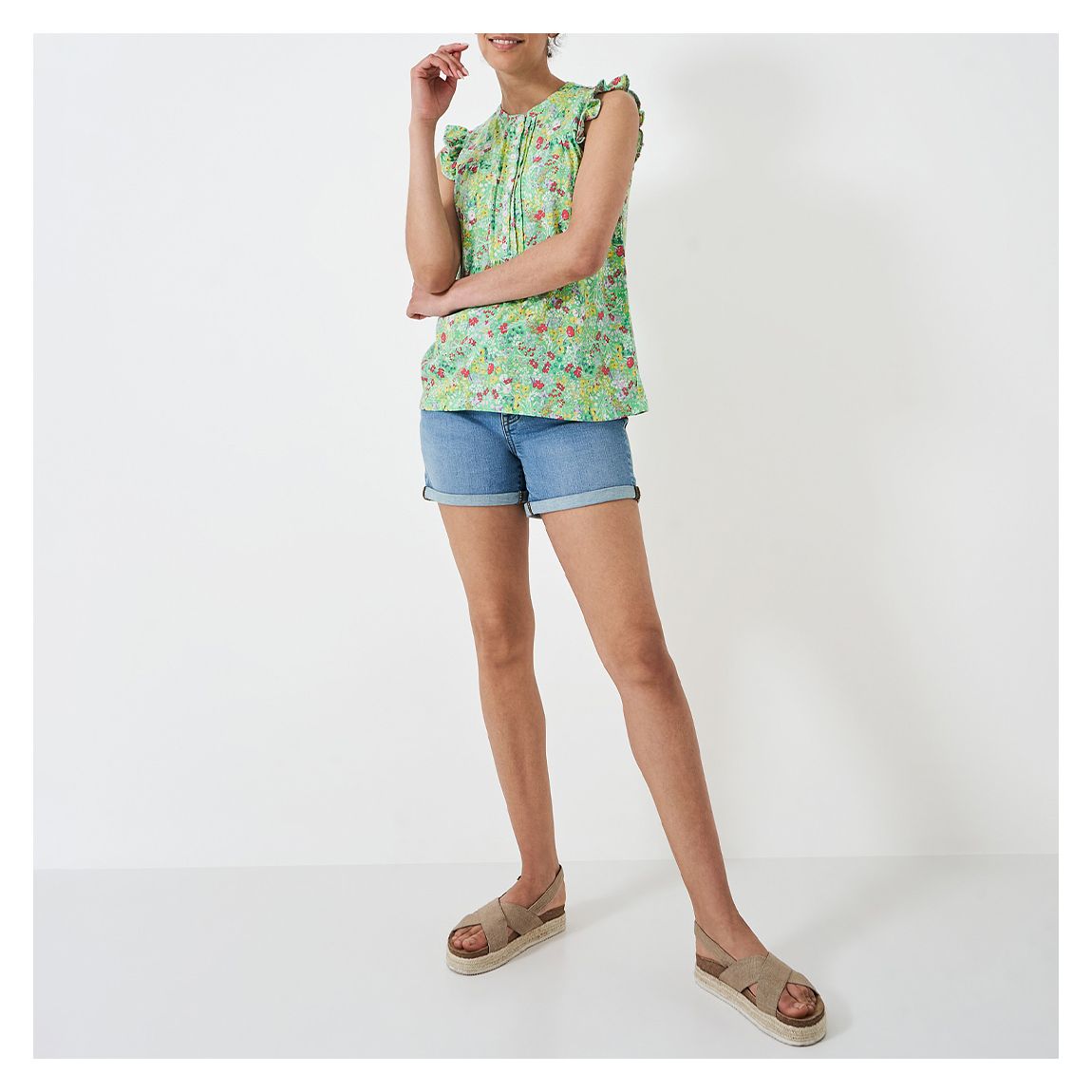 Jade Green Floral Lydia Cotton Blouse main product photo