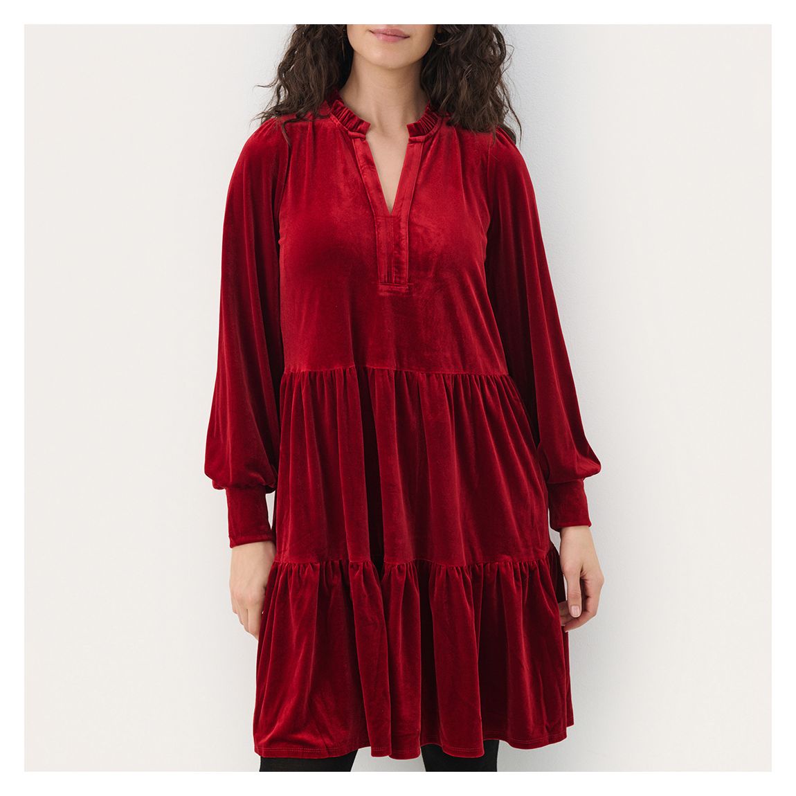 Rhythmic Red Viggase Velour Dress main product photo