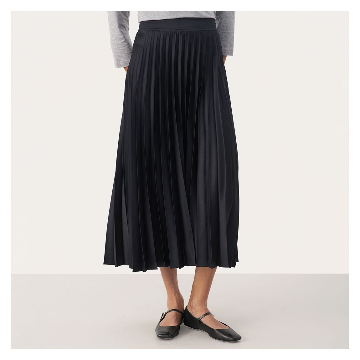 Dark Navy Veneda Pleated Midi Skirt main product photo