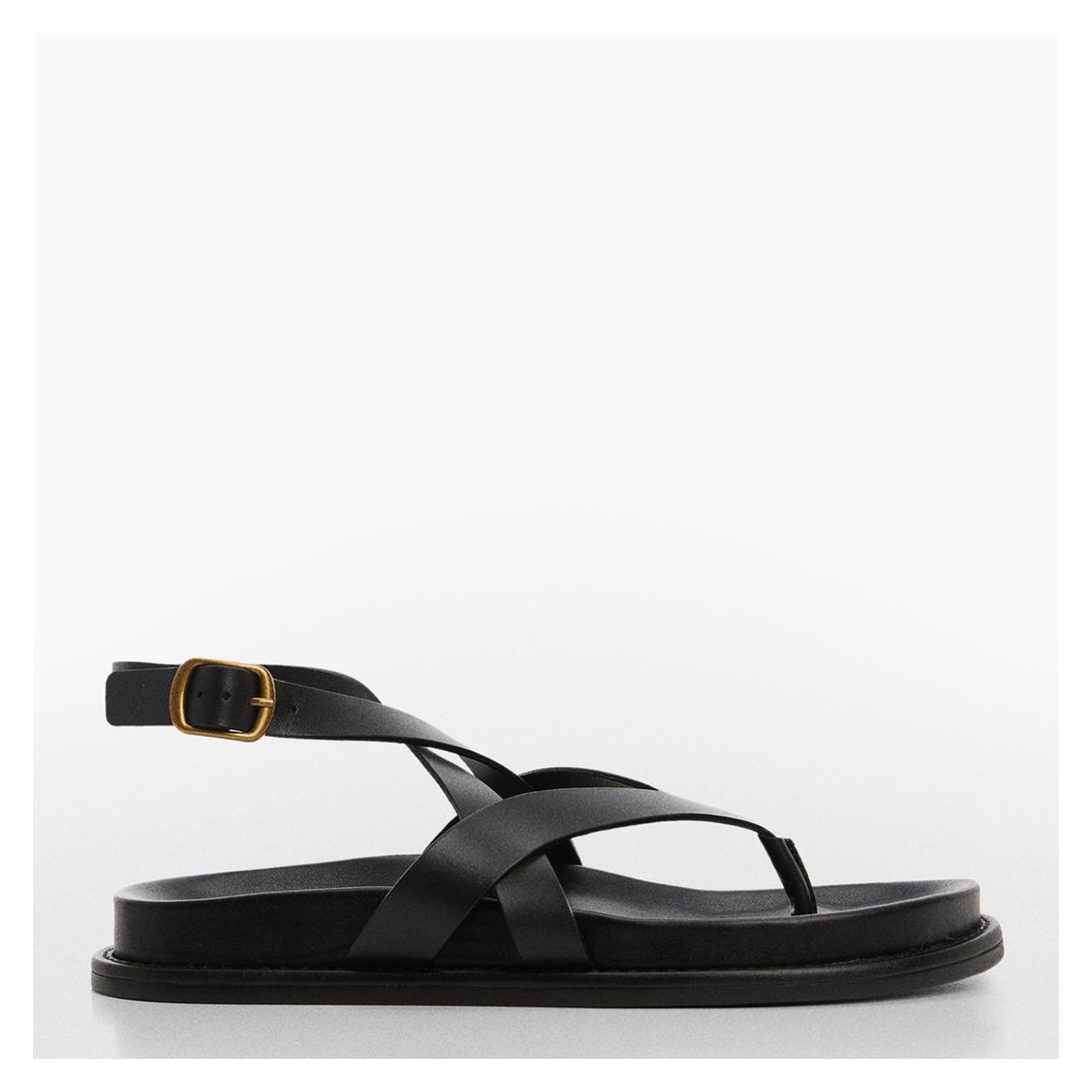 Black Utila Leather Flat Sandals main product photo