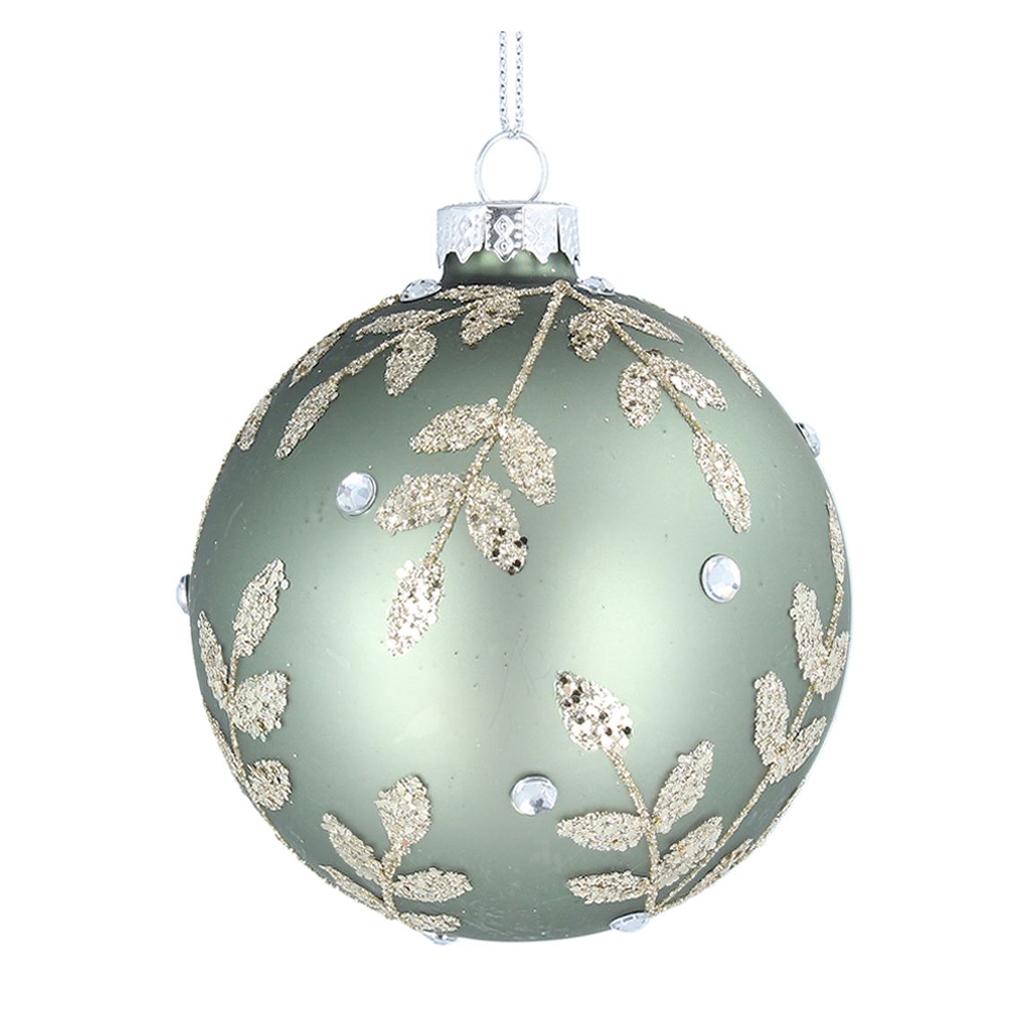 Box of 6 Sage/White/Silver Glass Baubles main product photo
