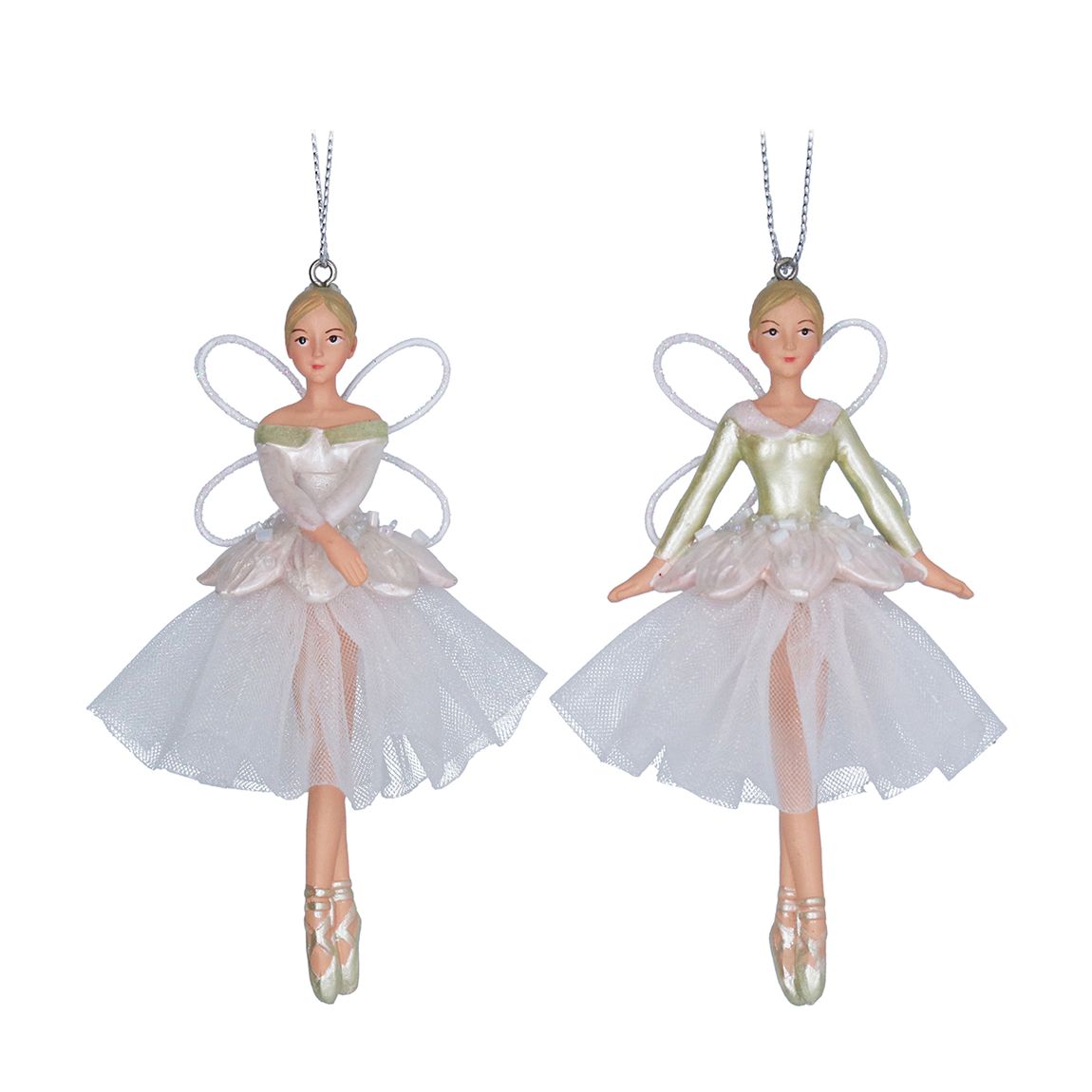 Set of 2 White/Green Fairy Decorations main product photo