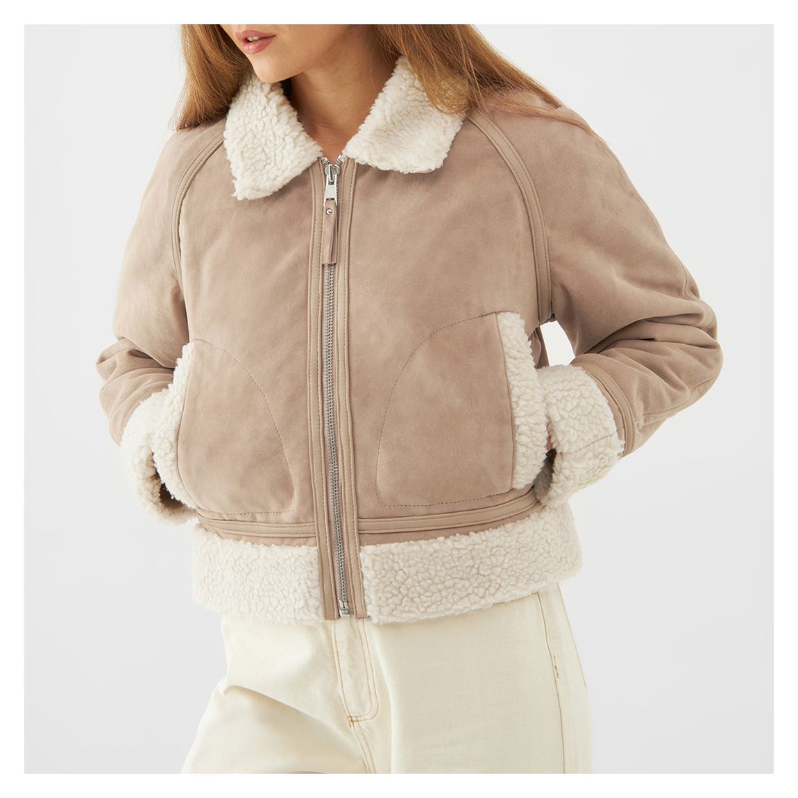 Light Pink Shearling Zip Jacket main product photo