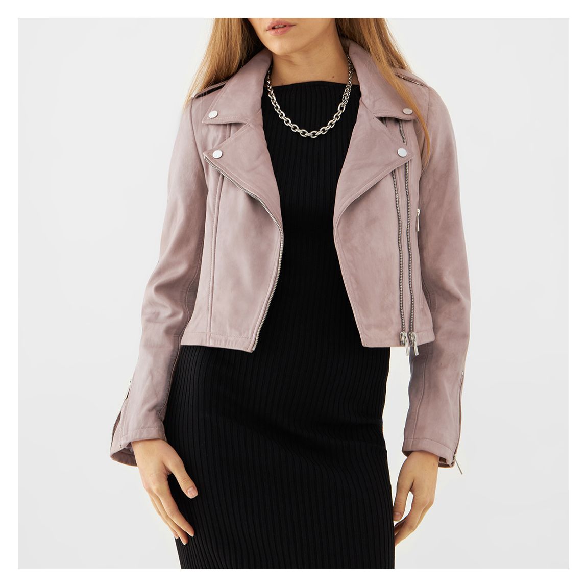 Light Pink Hana Leather Biker Jacket main product photo