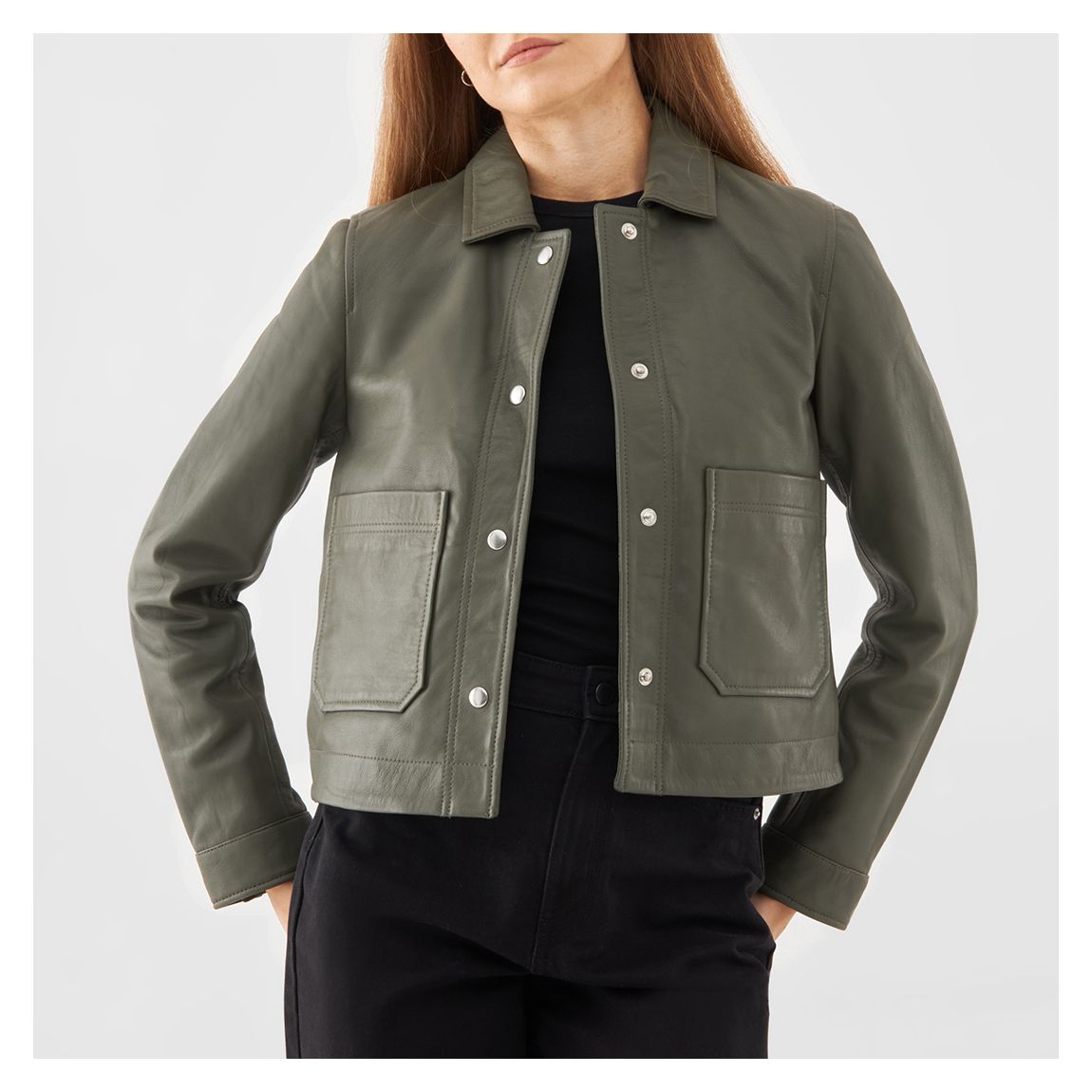 Khaki Classic Leather Worker Jacket main product photo
