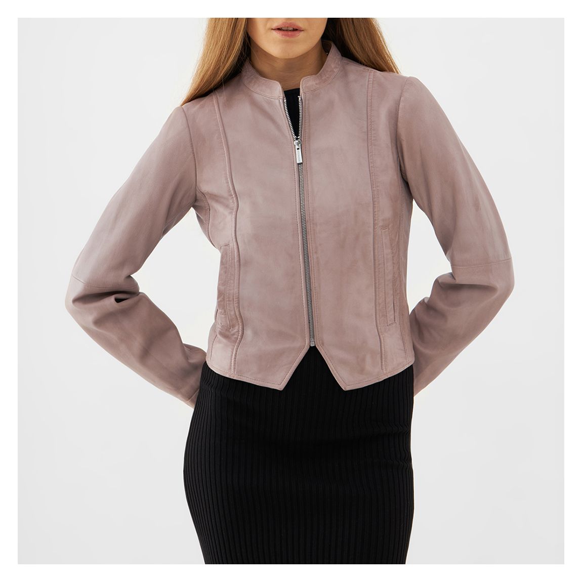 Pink Racer Fitted Leather Jacket main product photo