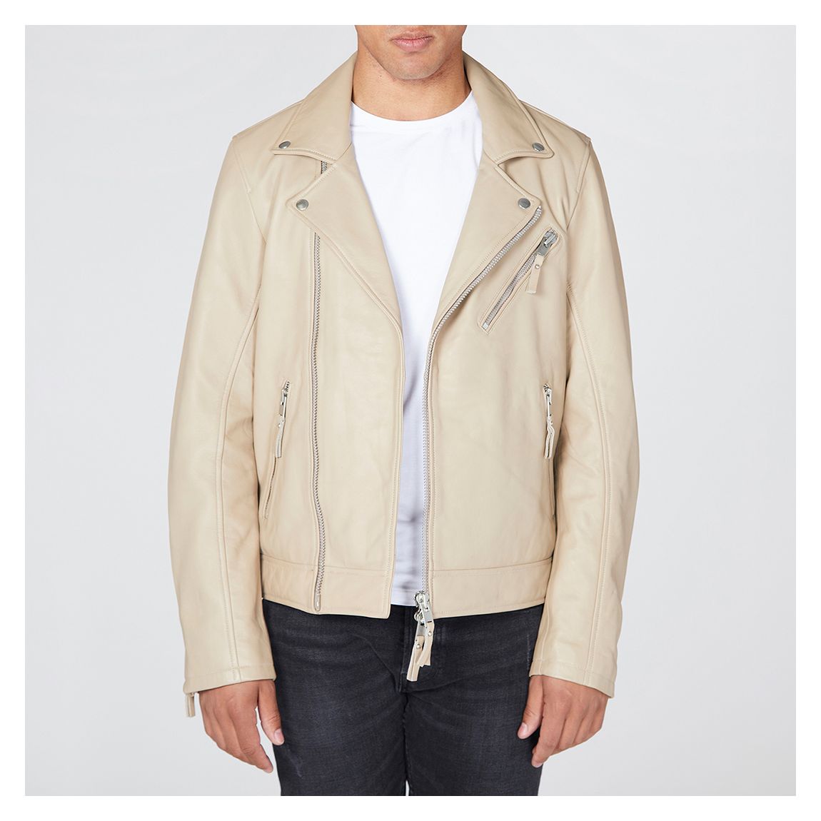 Cream Classic Leather Jacket main product photo