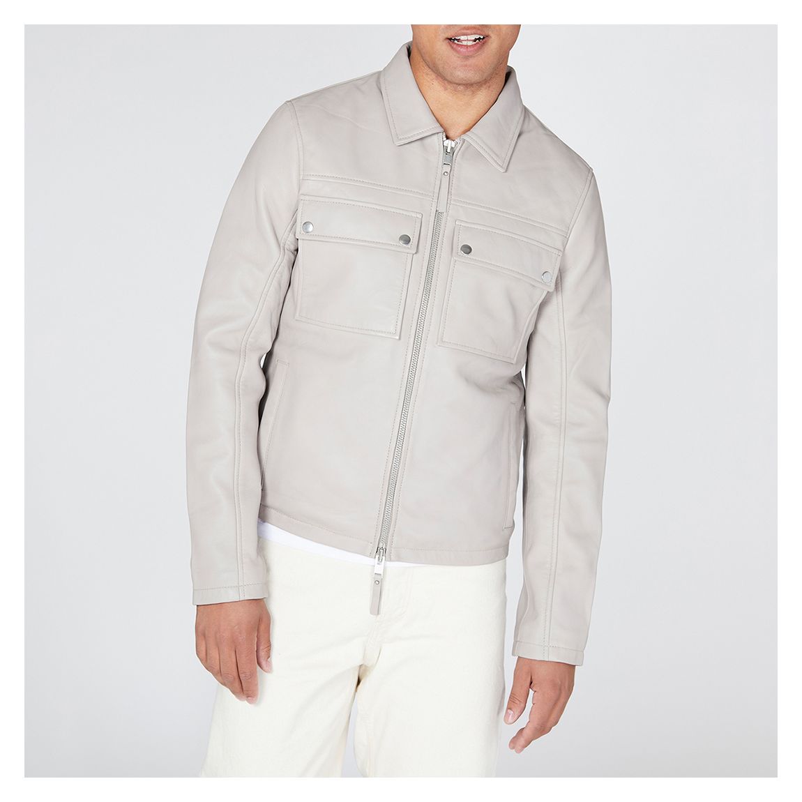 Off White Zip Leather Shacket main product photo