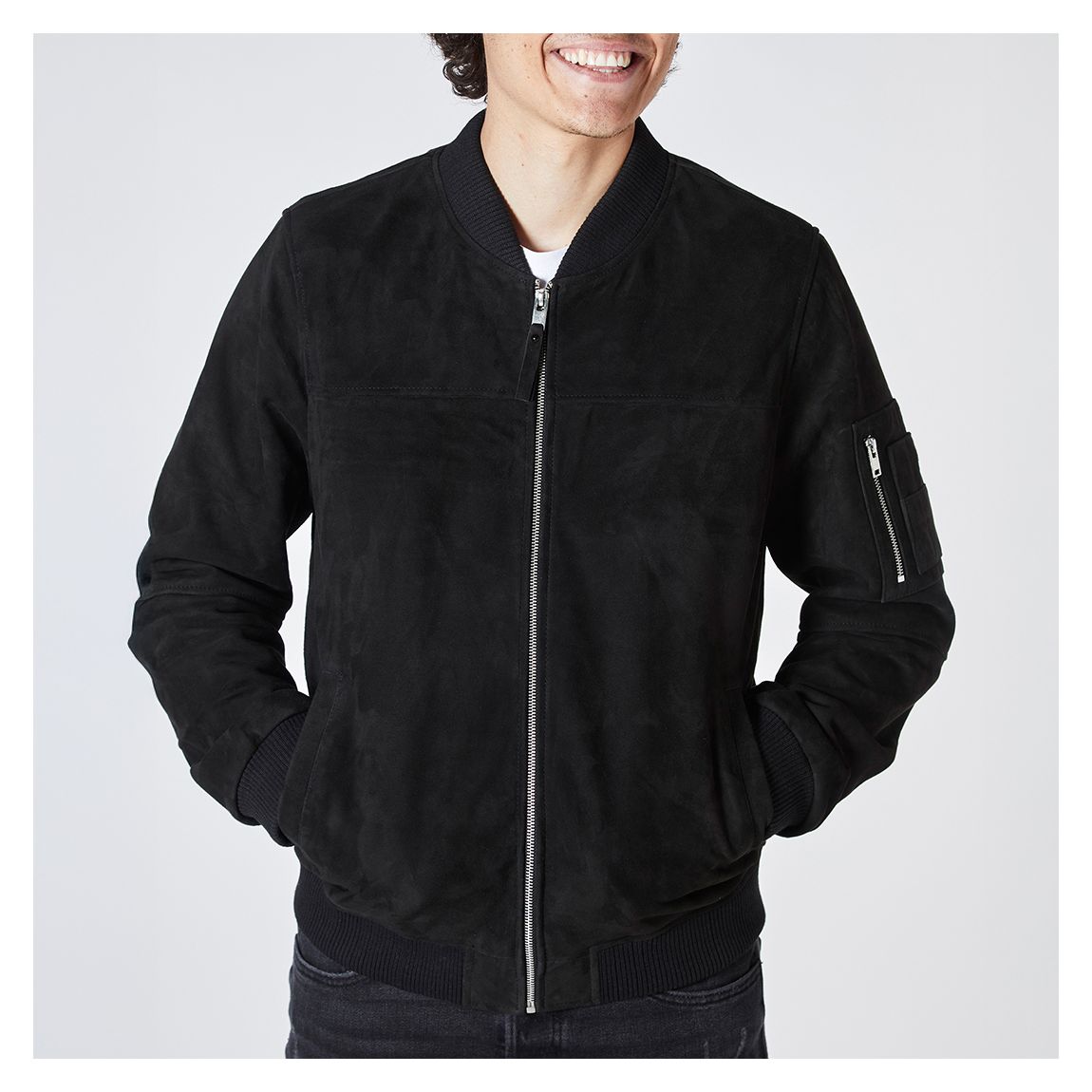 Black Mikey Suede Bomber Jacket main product photo