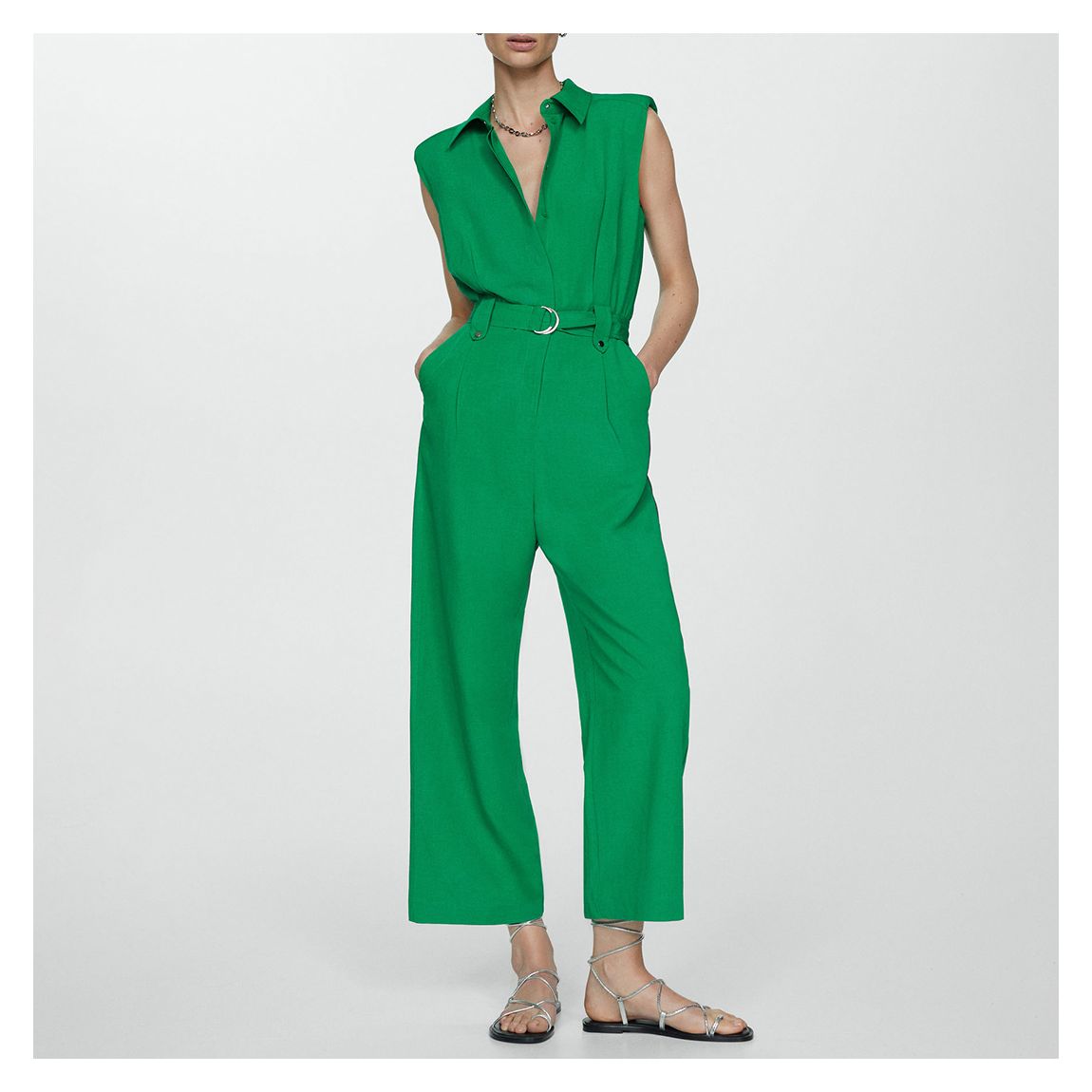 Green Jumpsuit With Belt Clips main product photo