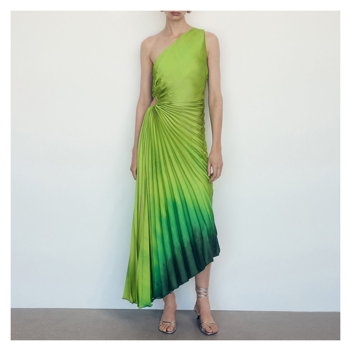 Green Asymmetrical Pleated Dress main product photo