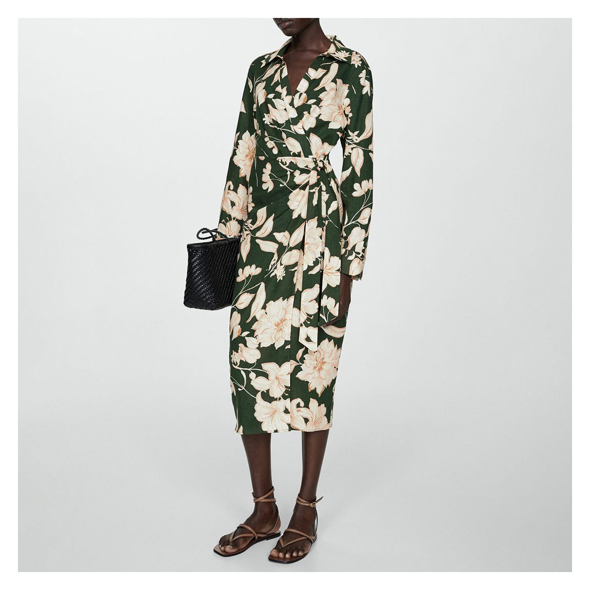 Green Linen Shirt Dress With Bow main product photo