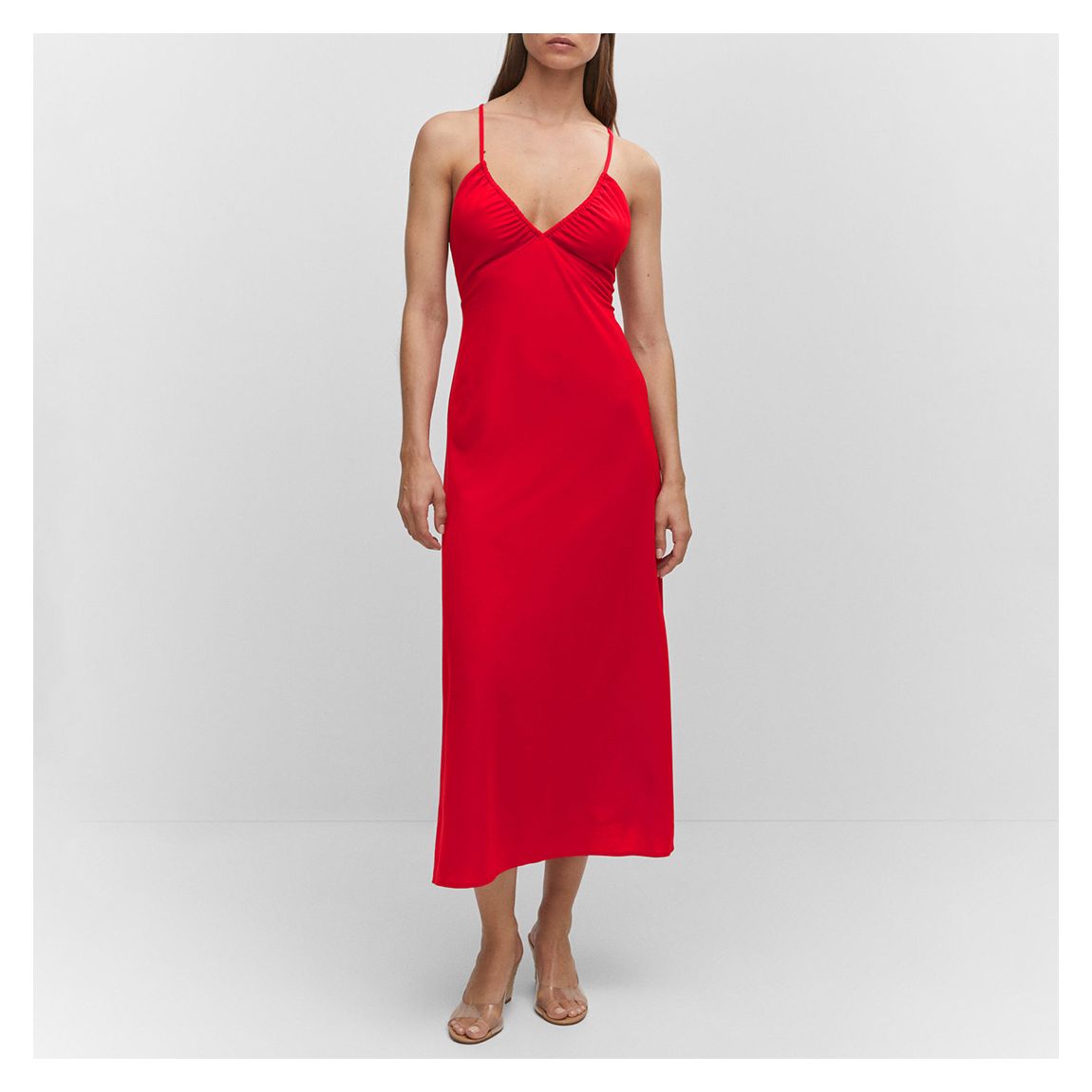 Red Ruched Midi Dress main product photo