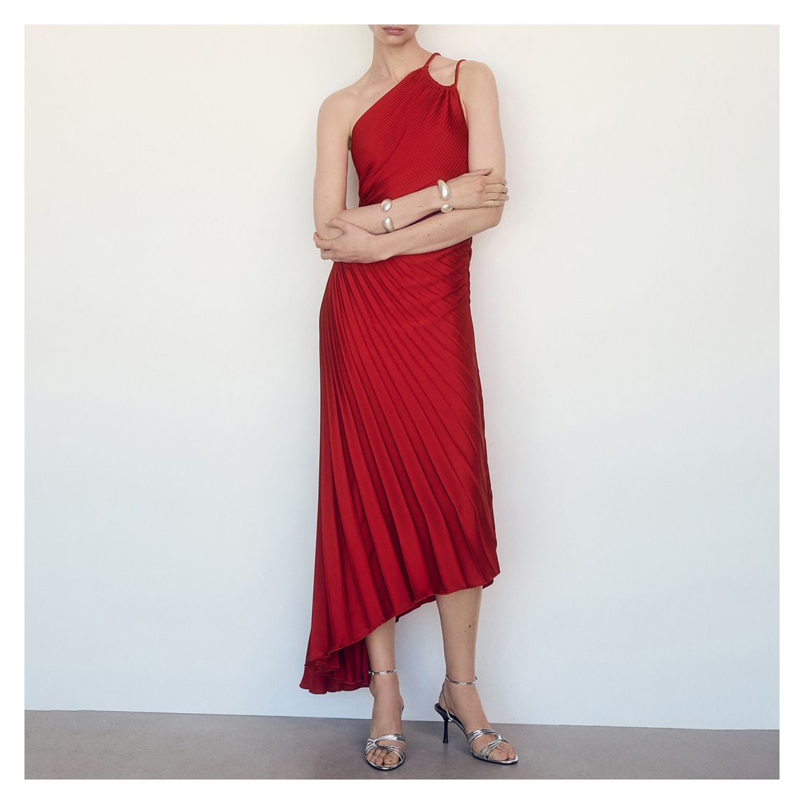 Red Asymmetrical Pleated Dress main product photo