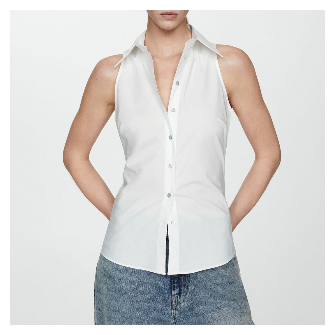 Off White Sleeveless Cotton Shirt main product photo