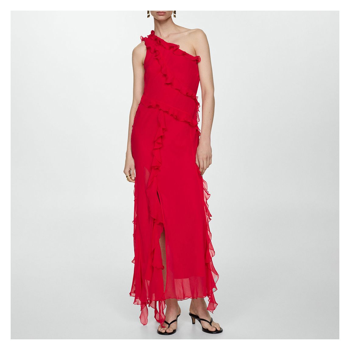 Red Asymmetric Ruffled Dress main product photo