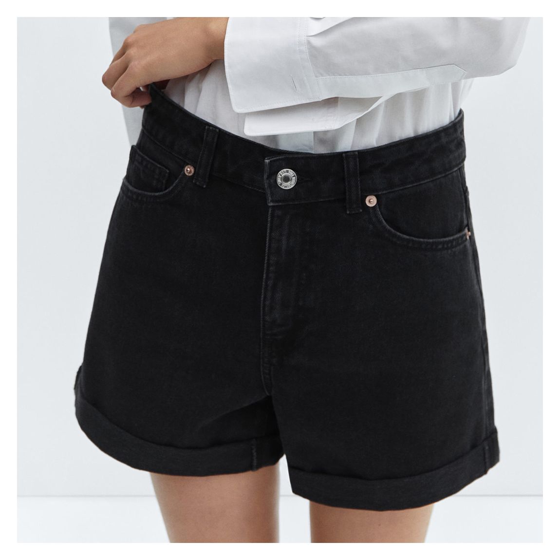 Black Denim Mom-Fit Denim Shorts main product photo