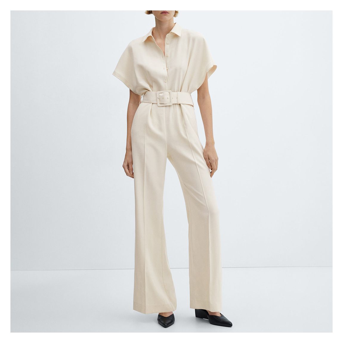 Ecru Belt Long Jumpsuit main product photo