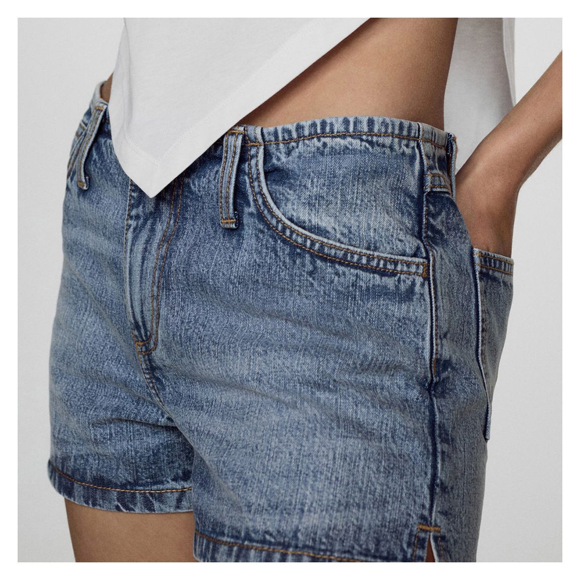 Blue Low-Rise Denim Shorts main product photo