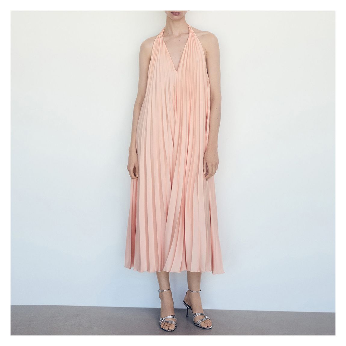 Salmon Pleated Long Dress main product photo