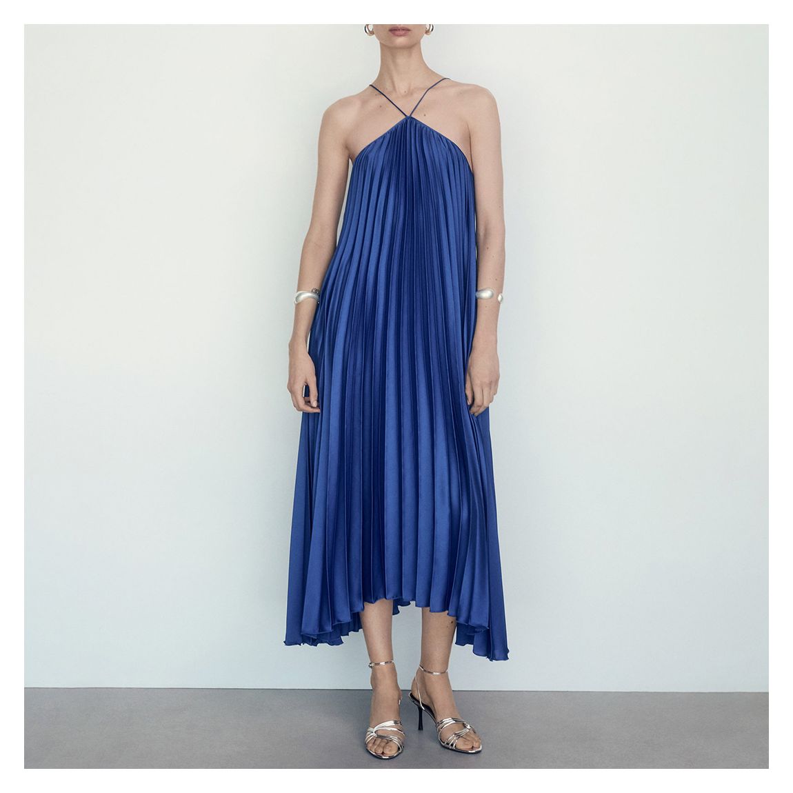Blue Pleated Halter Neck Dress main product photo