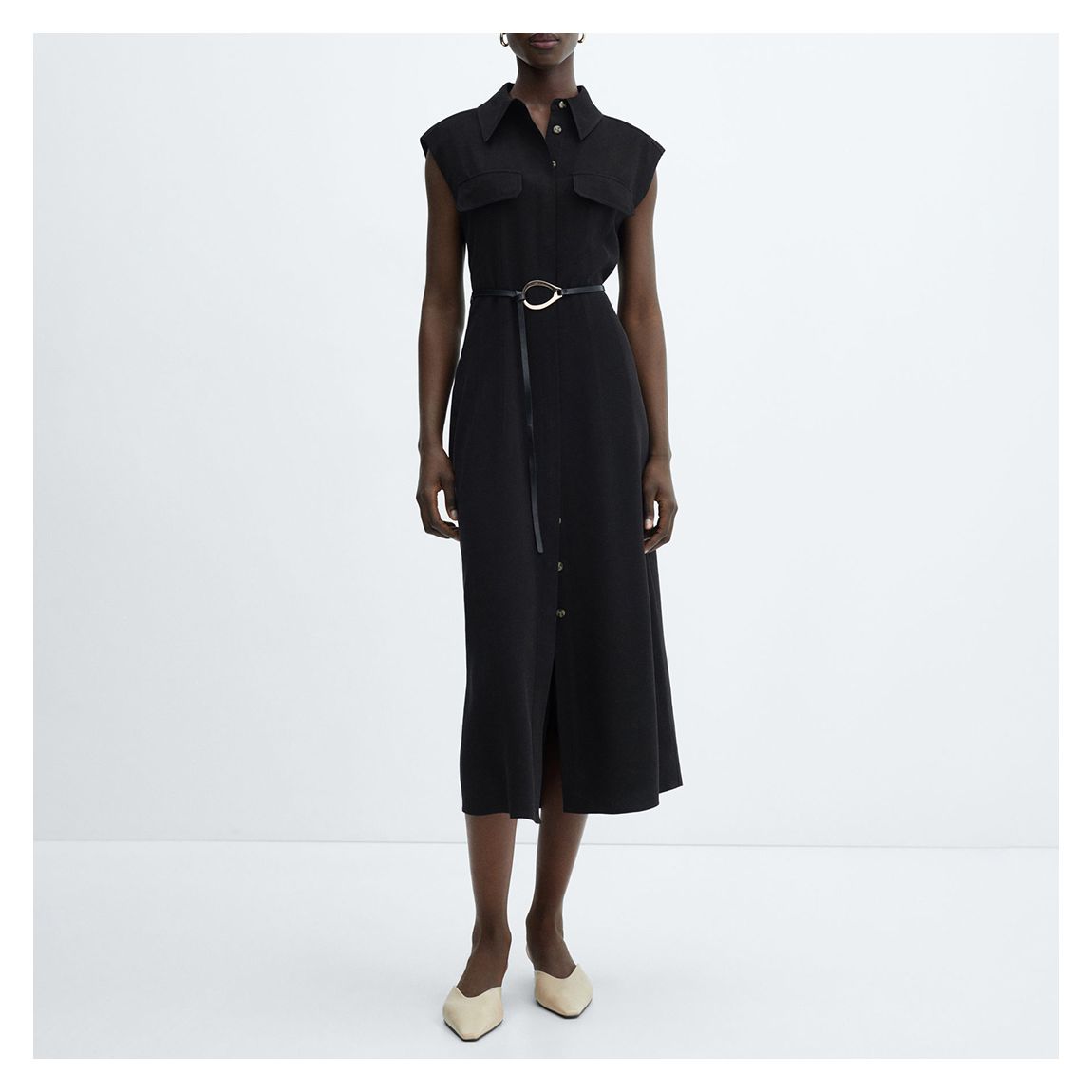 Black Belted Shirt Dress main product photo