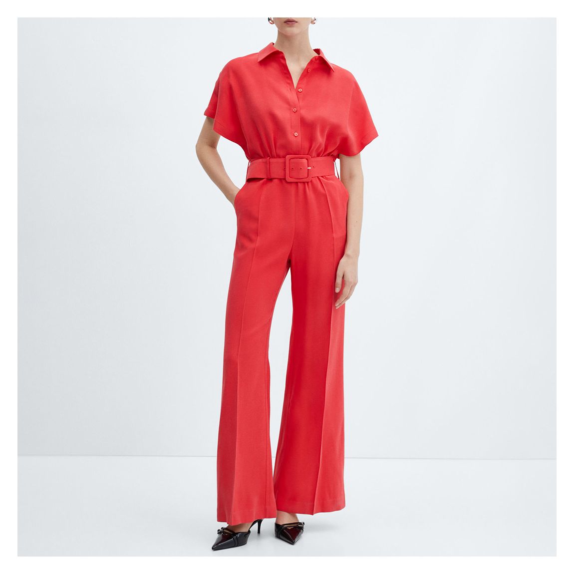 Bright Red Belted Jumpsuit main product photo