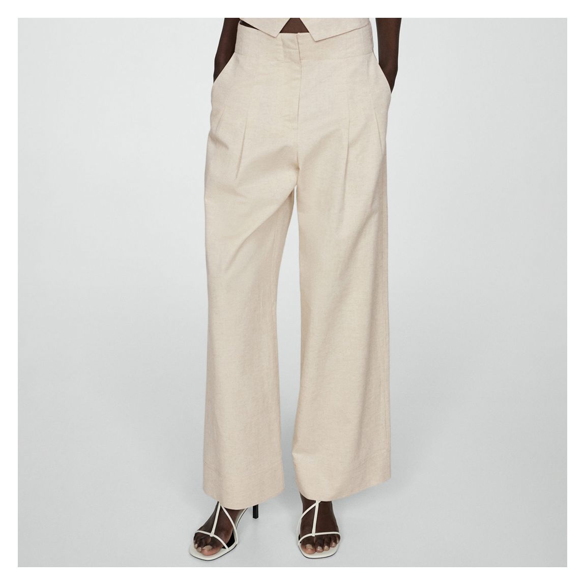 Ecru Wideleg Pleated Trousers main product photo