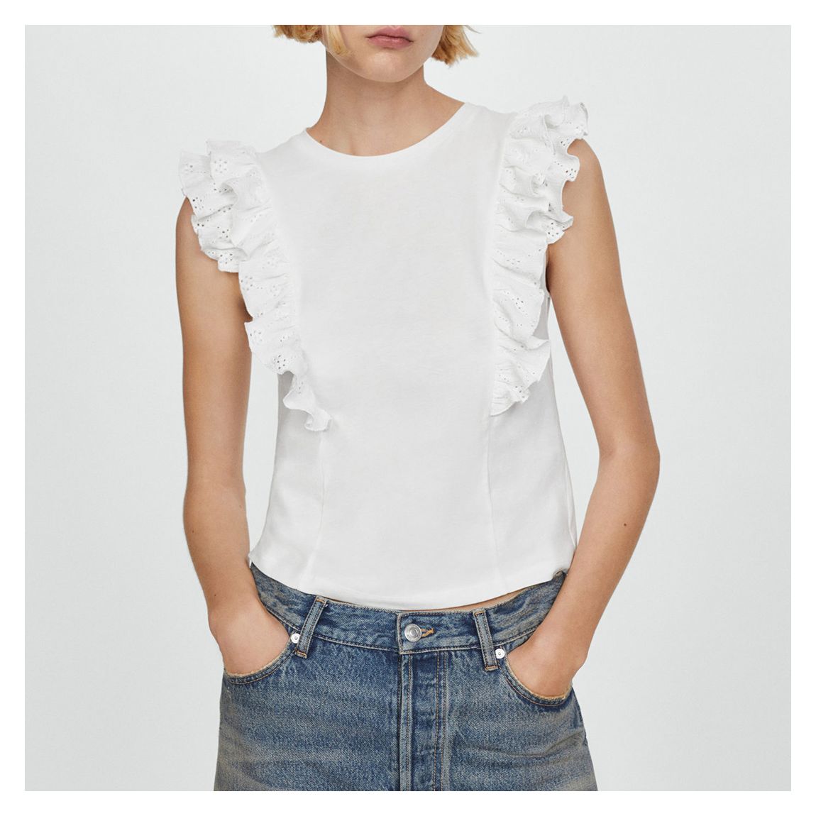 White Frills Cotton T-Shirt main product photo