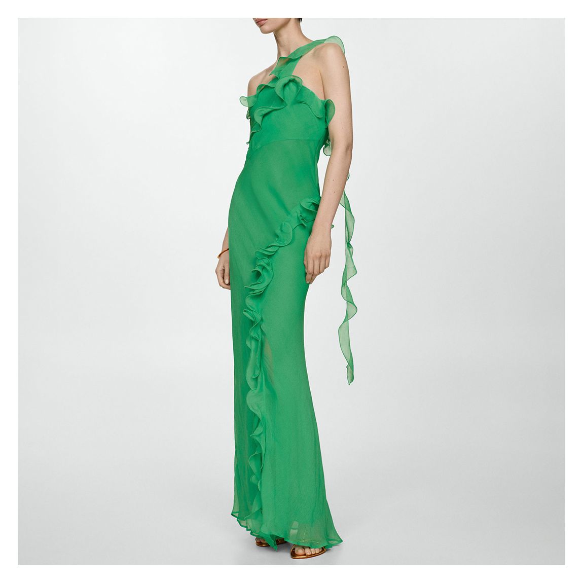Green Asymmetrical Ruffle Dress main product photo