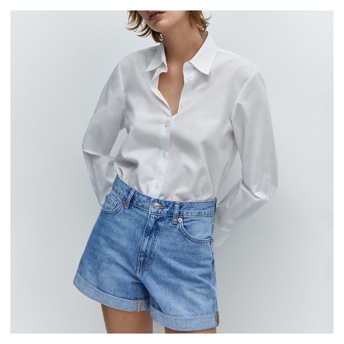 Medium Blue Mom-Fit Denim Shorts main product photo