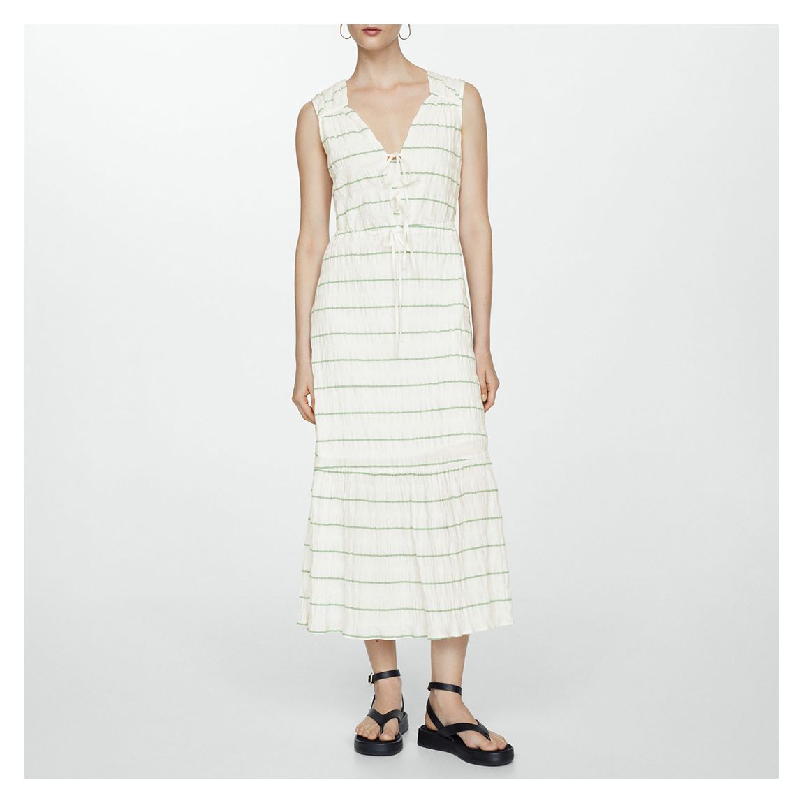 Off White Bow Striped Dress main product photo
