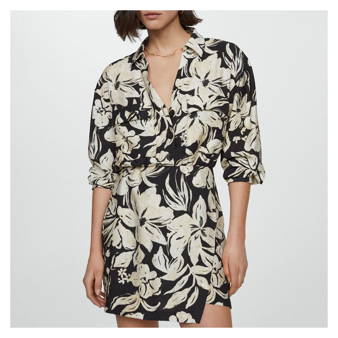 Black Floral Shirt Dress main product photo