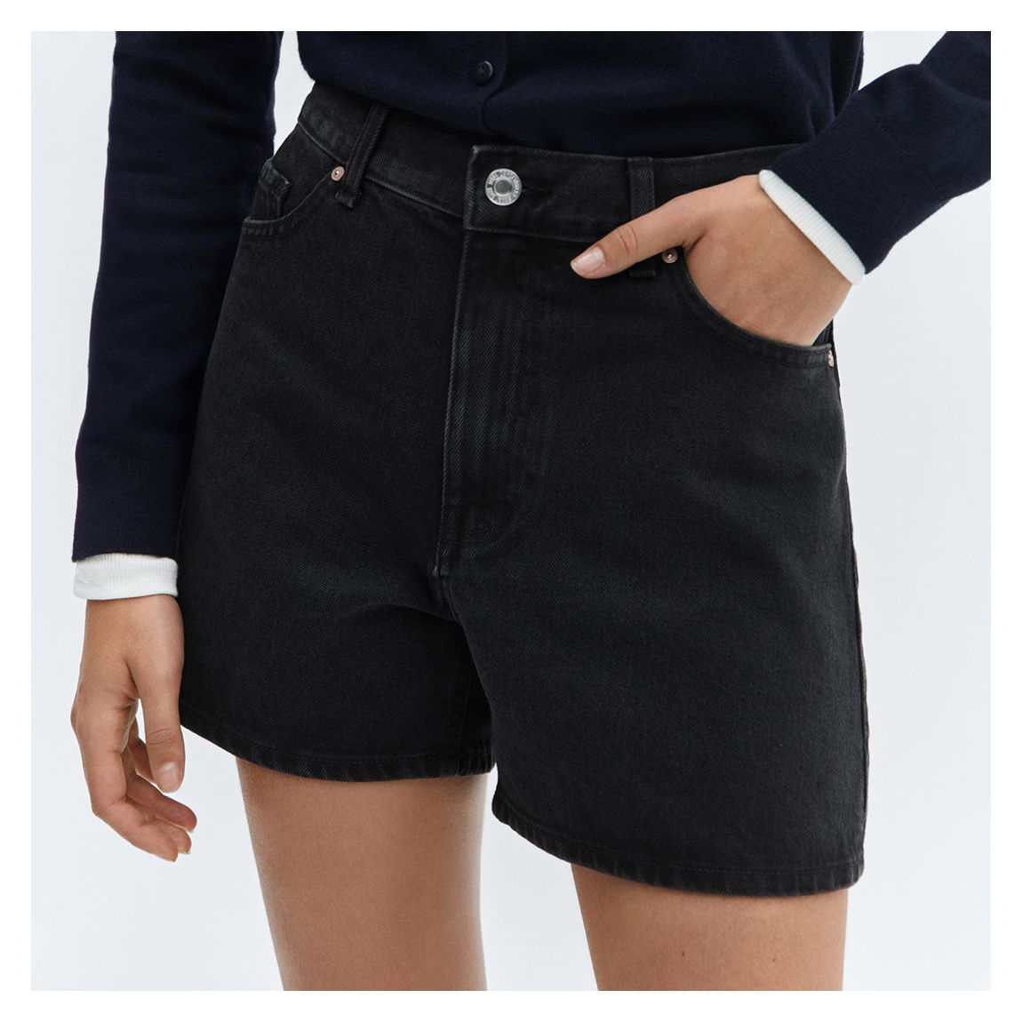 Black Denim High-Rise Denim Shorts main product photo