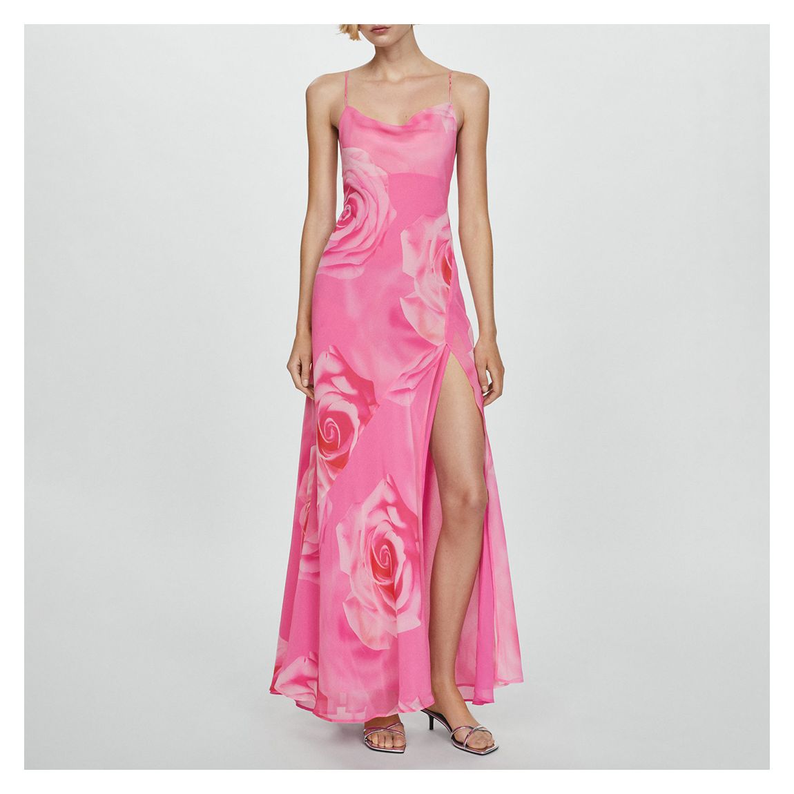 Pink Floral Dress With Slit main product photo