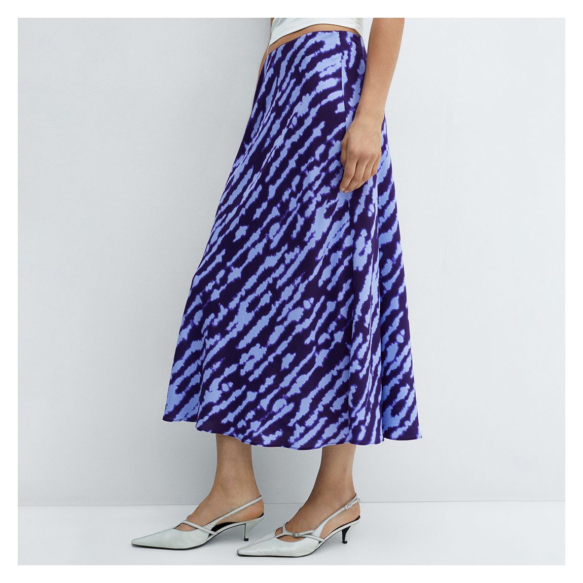 Blue Printed Satin Skirt main product photo