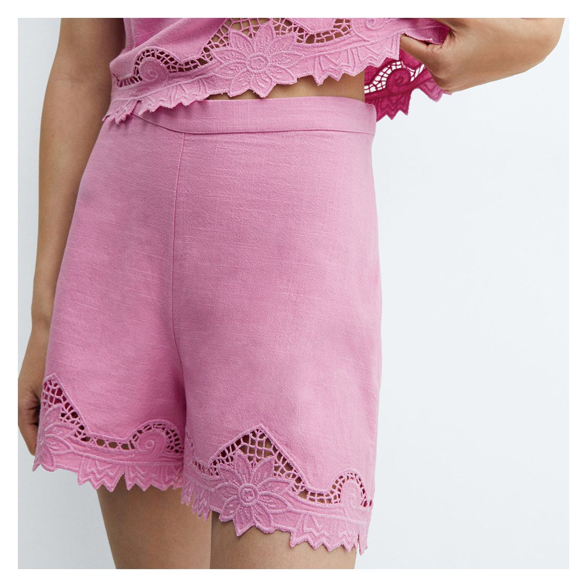 Pastel Pink Embroidered Cotton Shorts main product photo