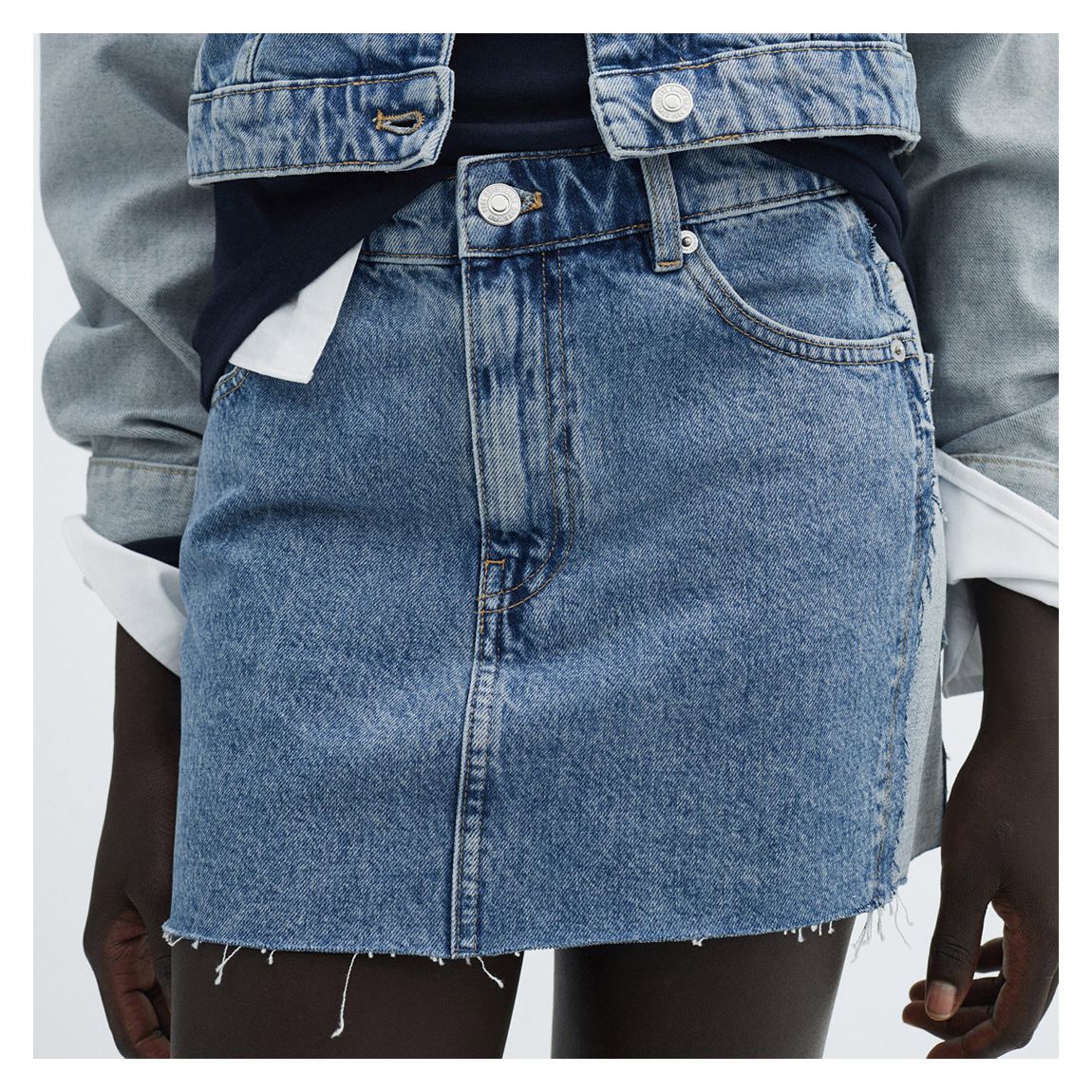 Medium Blue Two-Tone Denim Mini-Skirt main product photo