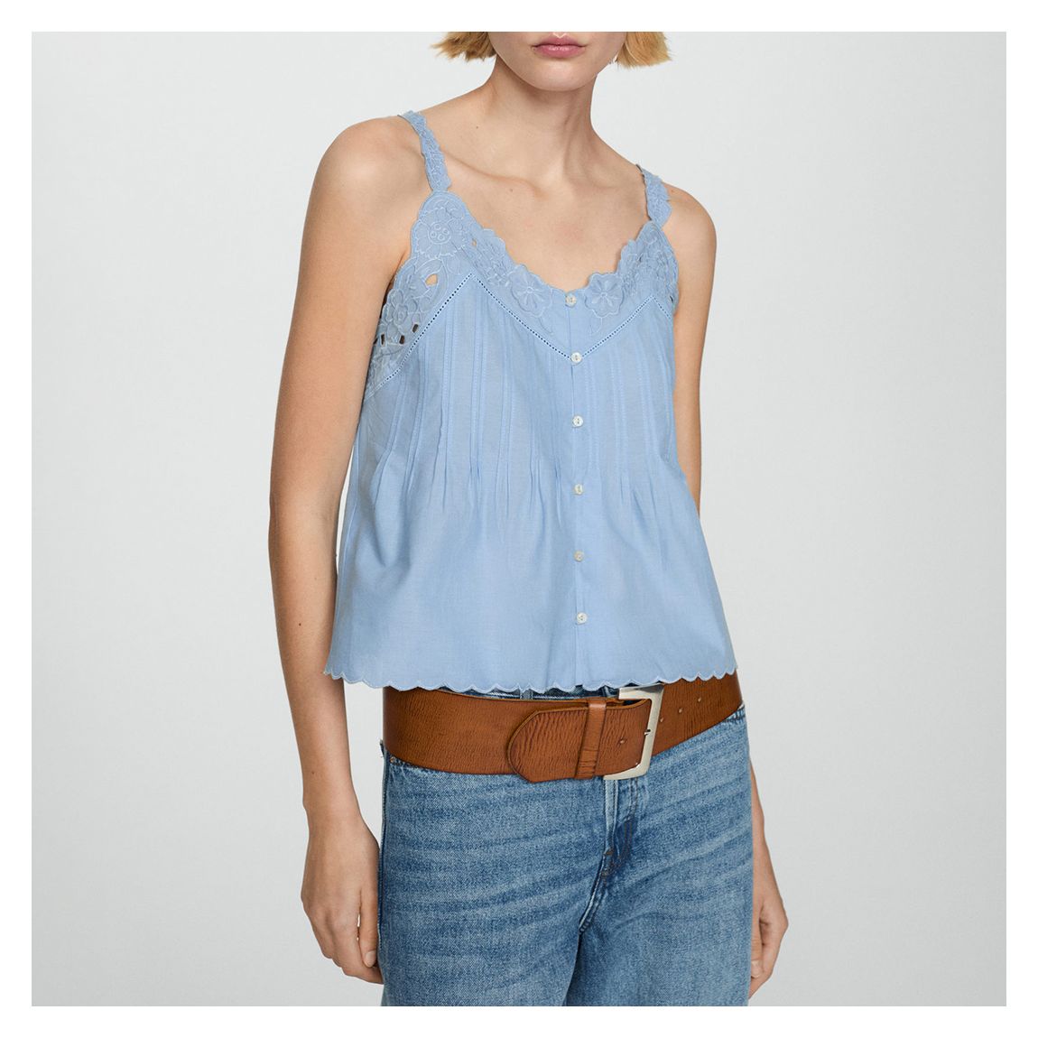Blue Embroidered Strap Top main product photo