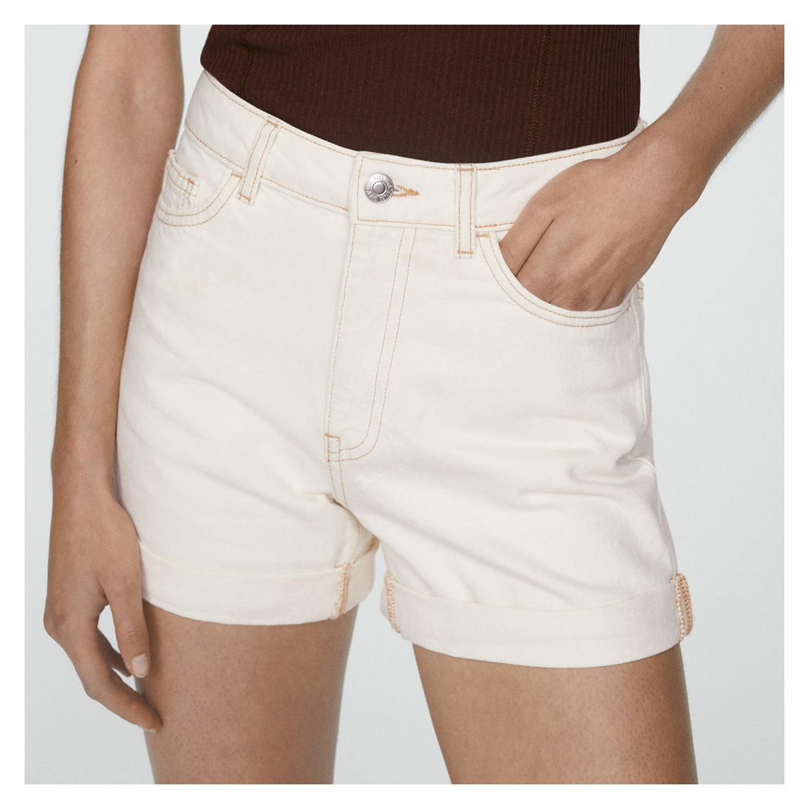 Ecru High-Rise Denim Shorts main product photo