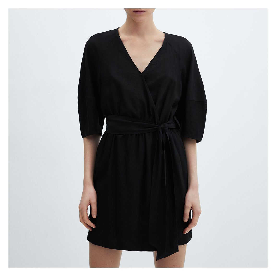 Black Bow Wrap Mini Dress main product photo